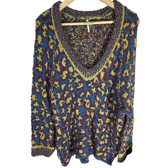 Free People Little Animal Pullover Chunky Knit Oversized Fig Combo Sweater Sz S - Picture 2 of 8